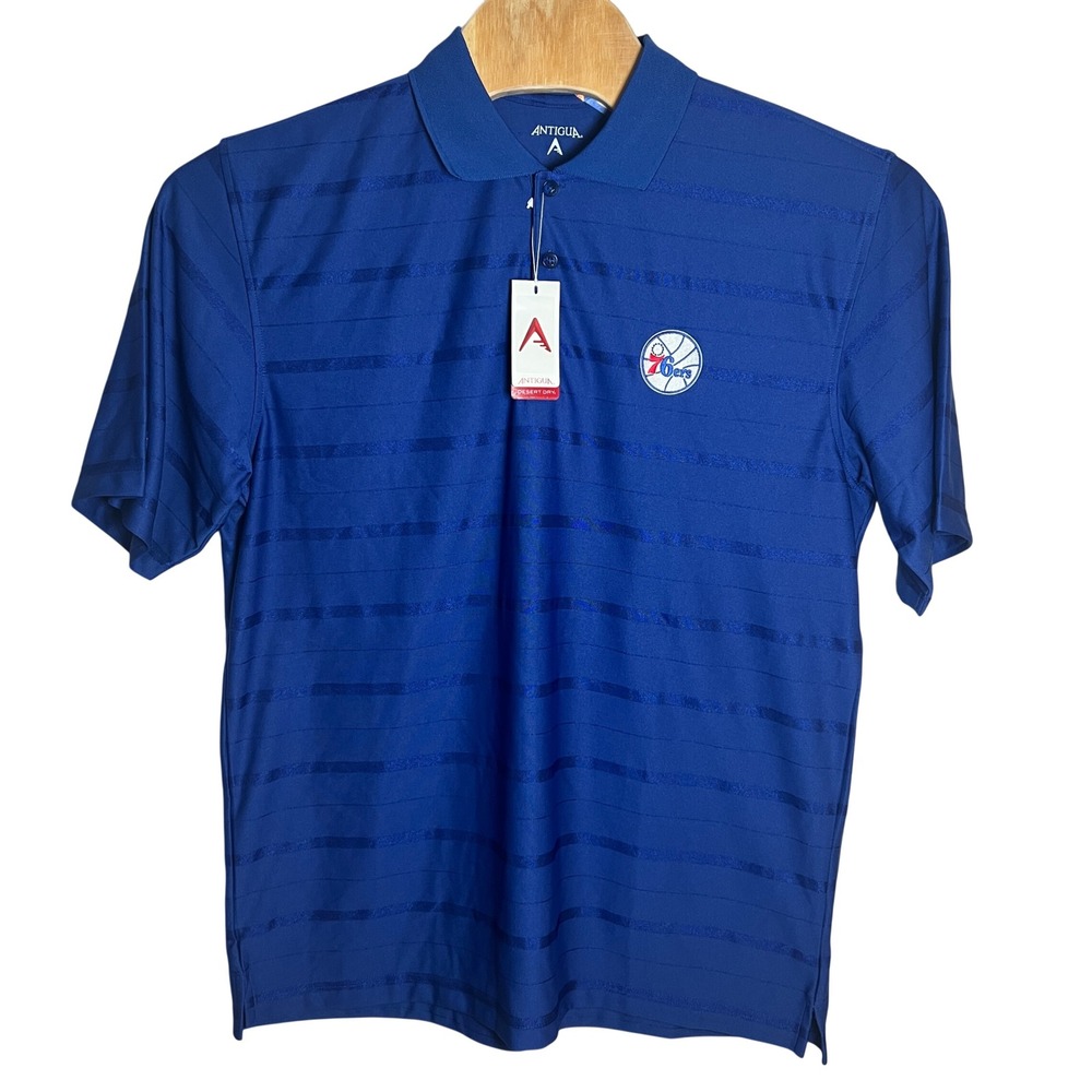 Philadelphia 76ers Antigua Polo Mens L Royal Blue Tonal Stripe NBA Performance - Picture 2 of 10